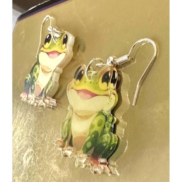 Frog Earrings New Dangle Hooks Green Double Sided Horny Toad Jeremiah Bu… - Picture 7 of 12